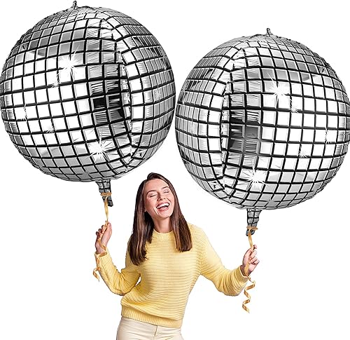Honoson 12 globos de bola de discoteca extra grandes de 32 pulgadas, decoraciones de fiesta de los años 70, decoración de disco de aluminio 4D,