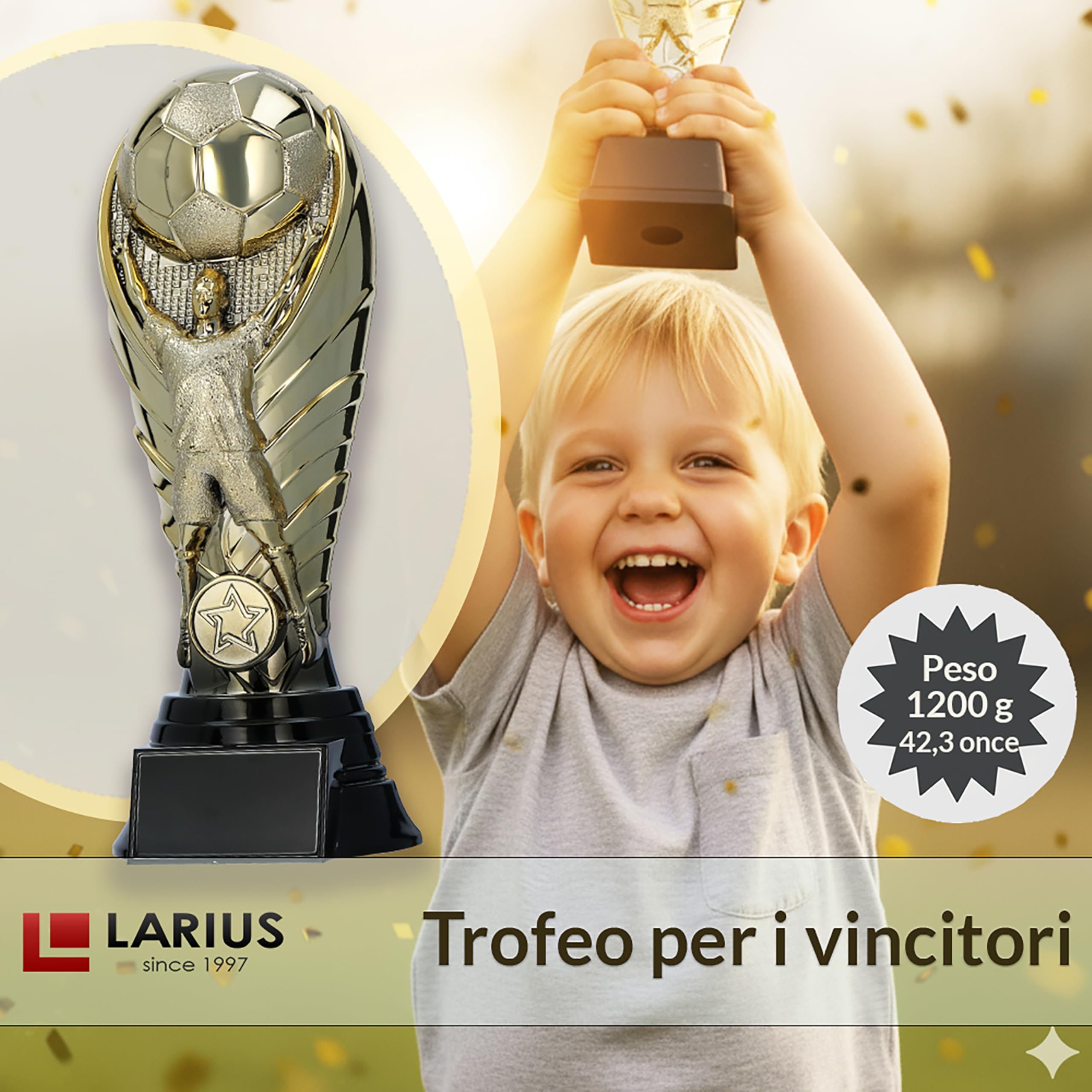 Trofeo Oro Resina 6.5'' Per Calcio Con Incisione Gratuita - MVP, 1°, 2° Posto