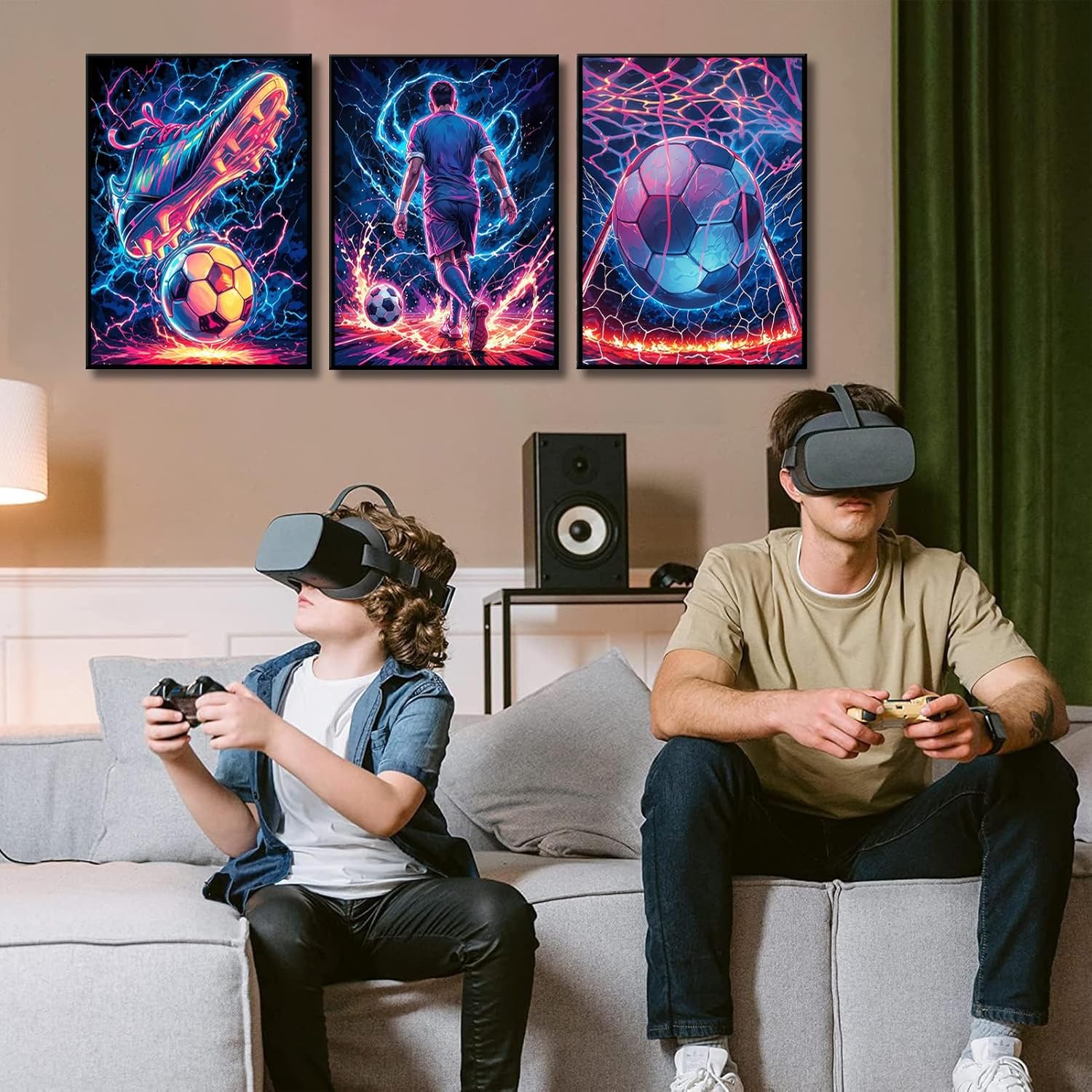 3Pcs Cool Soccer Wall Art Abstract Soccer Sneakers Posters Prints Paintings Neon Boys Football Themed Bedroom Wall Decor Artwork for Boys Room Teen Kids Playroom Decoration 12x16in - Image 4