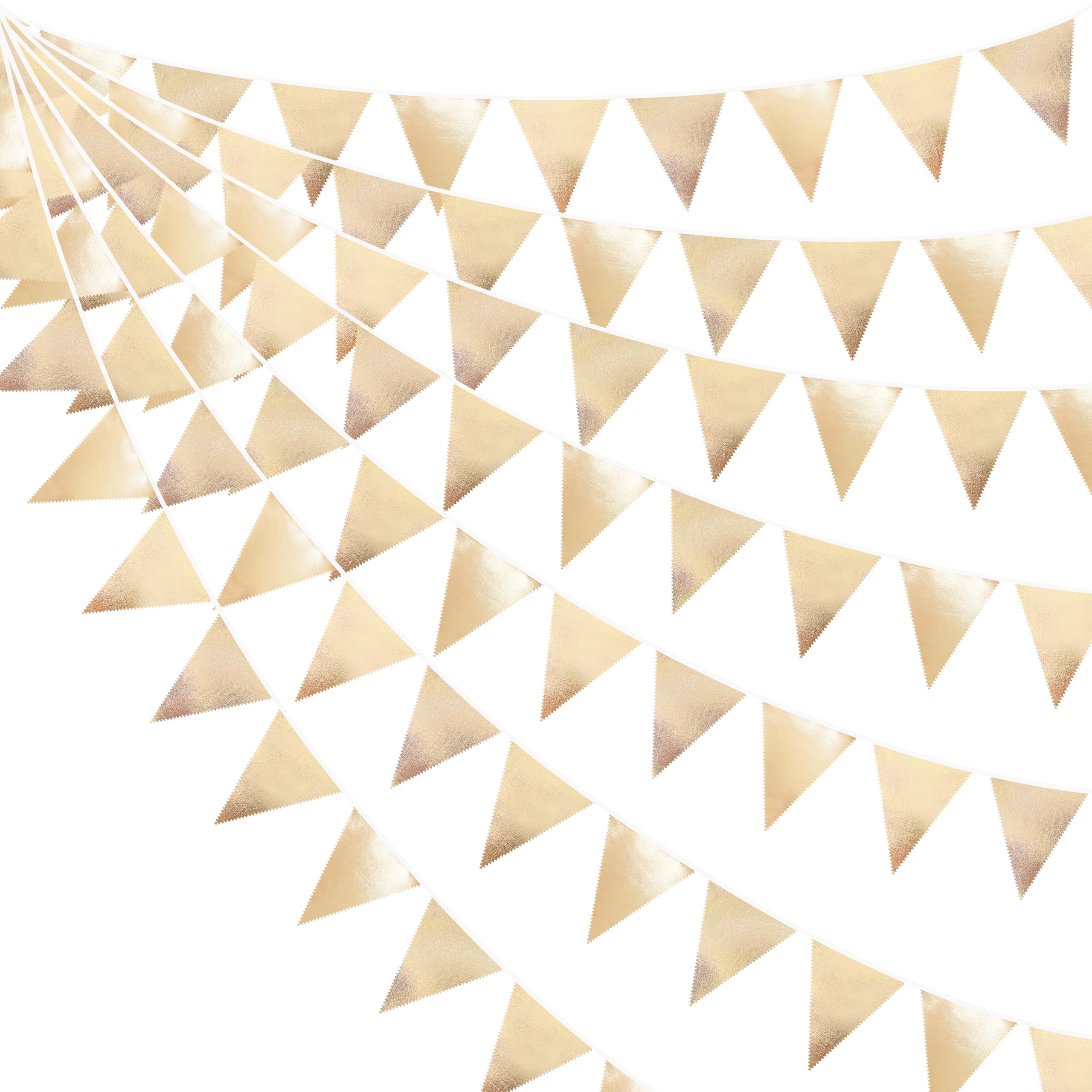 32Ft Champagne Gold Fabric Triangle Banner Flag Double Sided Metallic Holographic Pennant Bunting Garland for Birthday Wedding Baby Bridal Shower Graduation Bachelorette Engagement Christmas Hen Party