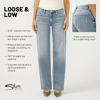 Silver Jeans Co. Women's Loose & Low Rise Straight Leg Jeans