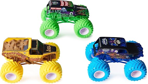 Monster Jam, Ground Shaker 3 Pack (Grave Digger, El Toro Loco and Blue Thunder), 1:64 Scale Die-Cast Vehicles