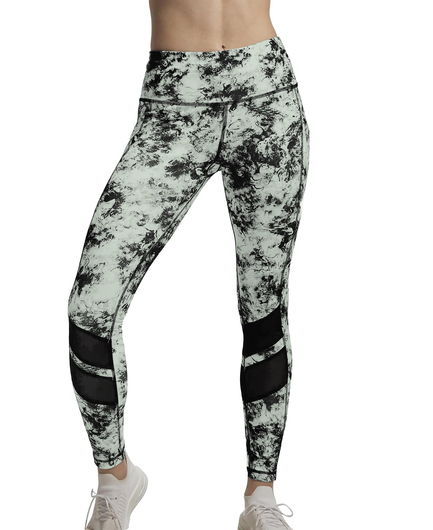 mehrang Women's Printed Gym wear/Active Wear Tights Strechable Leggings with Breathable Mesh and Side Pockets (in, Alpha, 2XL, Regular, Charcoal White)-picture-17