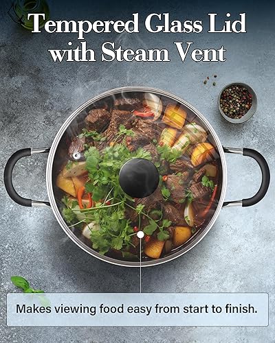 Miniatura 5 de Olla de stock antiadherente Cook N Home con tapa de 10.5 cuartos de galón, olla de cocina profesional profunda con tapa de vidrio, olla de stock