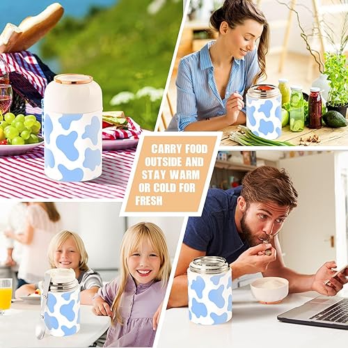 Miniatura 7 de MCHIVER Cow Spots Food Jar with Spoon Stainless Steel Vacuum Insulated Food Container 17 oz Food Thermos for Adults