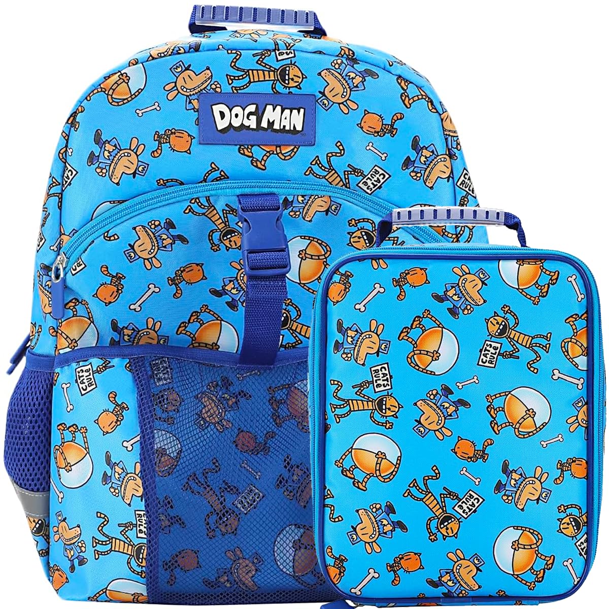 Bioworld Dog Man 2-Piece 16" Youth Premium Backpack & Lunch Kit Set For School Boys and Girls