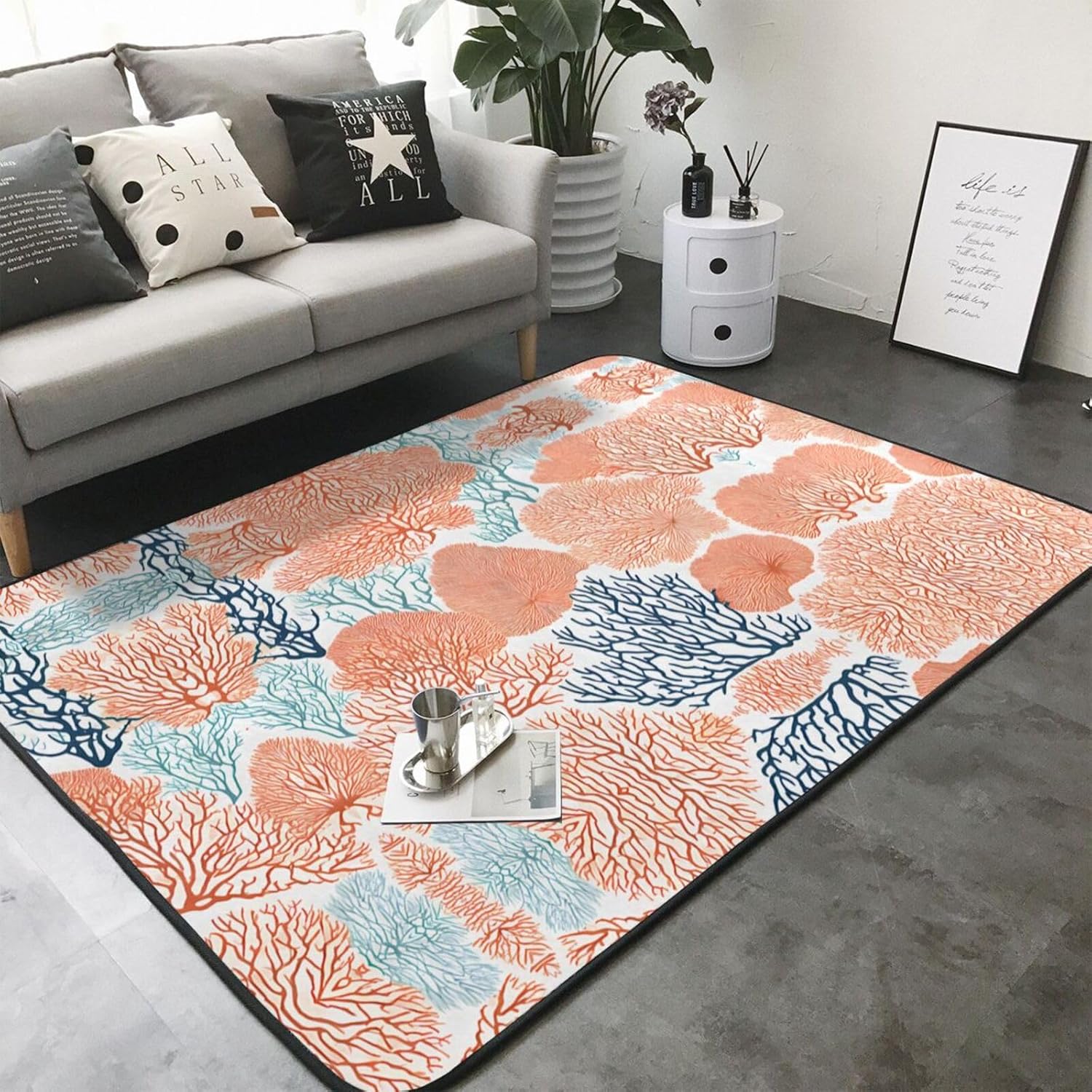 Flannel Non-Slip (Coral Reef) Rug Pad 80×50in Soft Washable Protective for Hardwood Floors Bedroom Bathroom Living Room