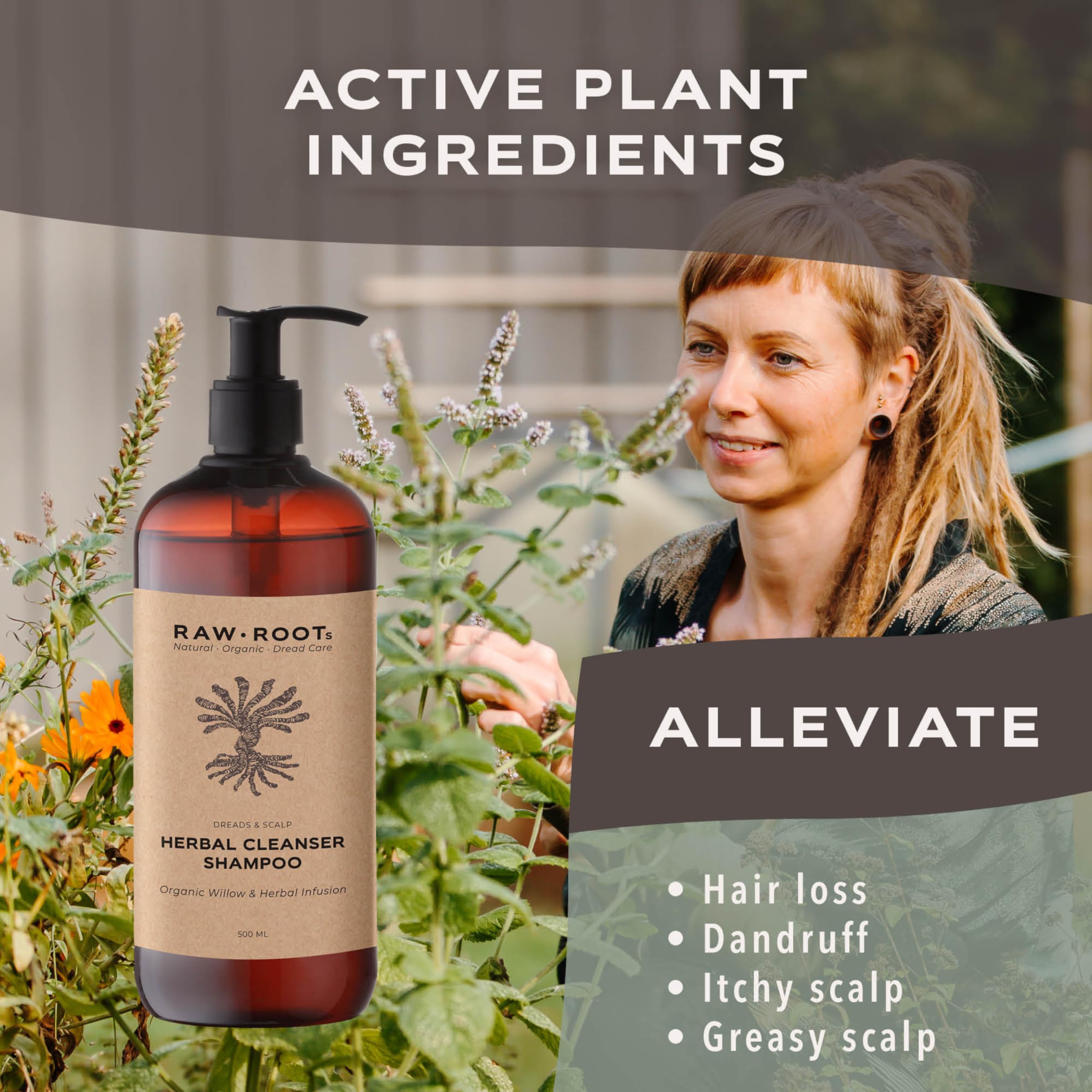 RAW ROOTs Herbal Cleanser 500 ml – Herbal Essence Shampoo per dreadlocks e capelli naturali e grassi – Shampoo senza solfati di silicone e parabeni