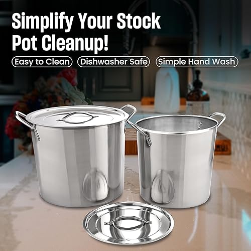 Miniatura 7 de MARBELLA Juego de 4 ollas de acero inoxidable (812) cuartos de galón con tapa, grado alimenticio, resistente, multiusos, para estofado, cocción a