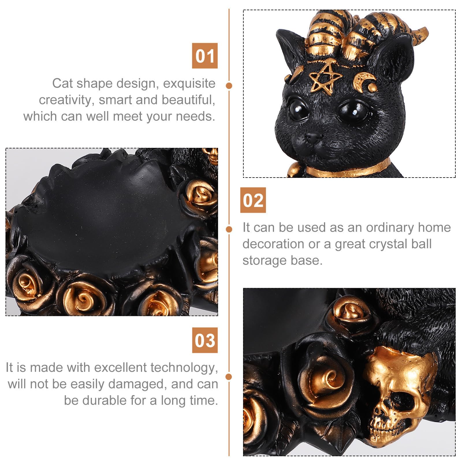 Uonlytech 3 Piezas Estatua de Gato Negro de Resina Base para Bola de Cristal, Decoración Creativa Hogar, Figura Única en Forma de Gato para Escritorio