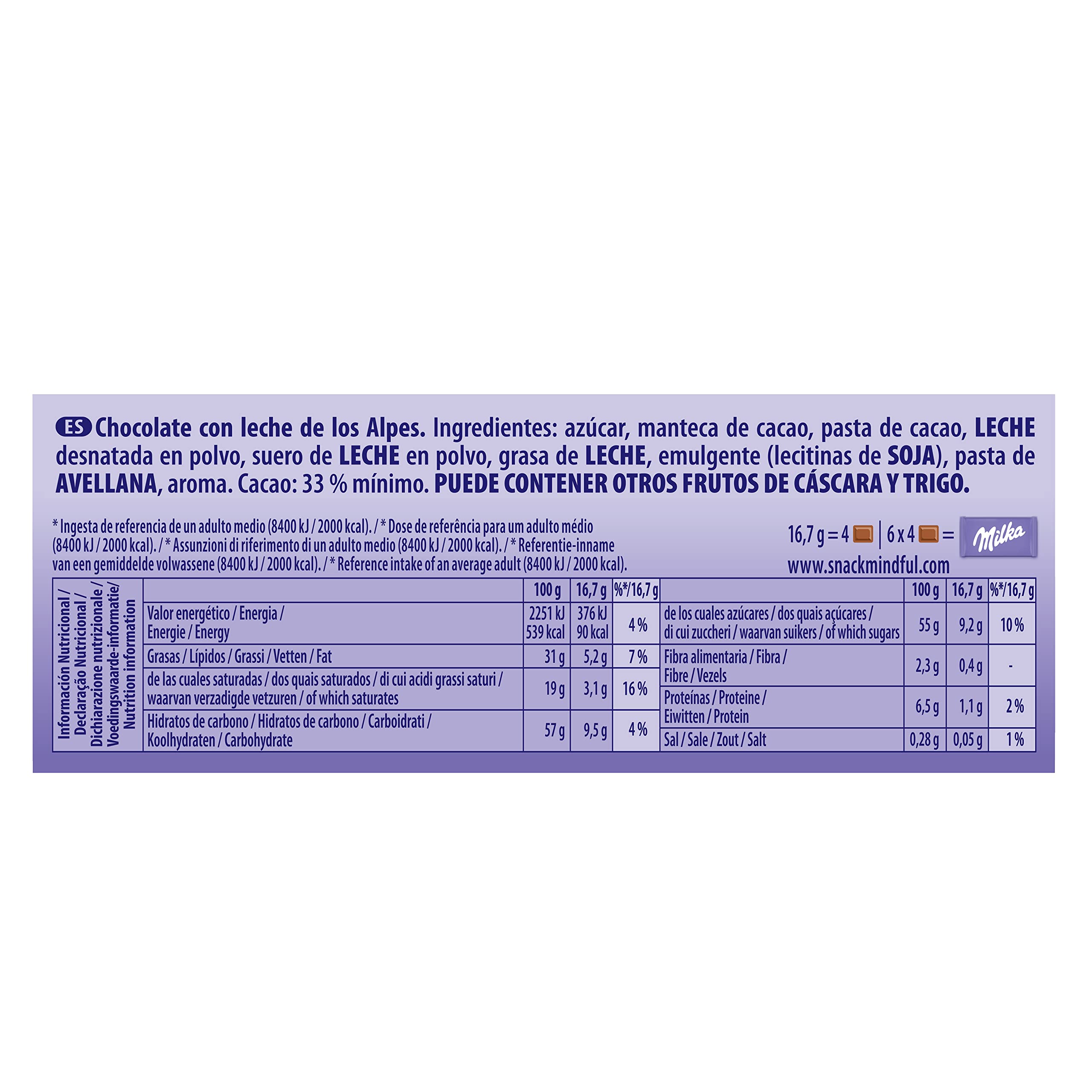 Milka Chocolate con Leche de los Alpes, pack 3x90 g