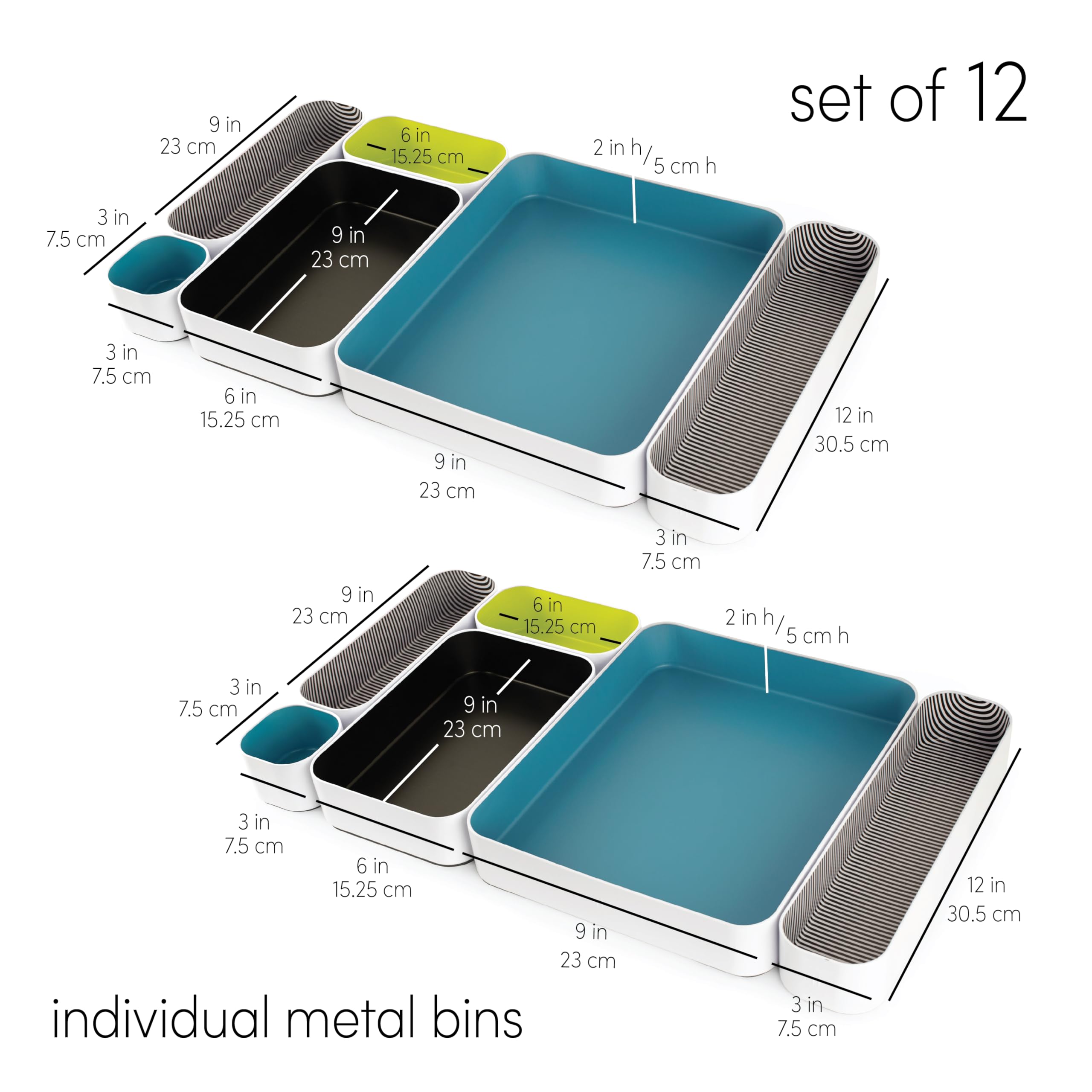 Three by Three Seattle Schubladen-Organizer-Set aus Metall, 12-teilig (sortiert)