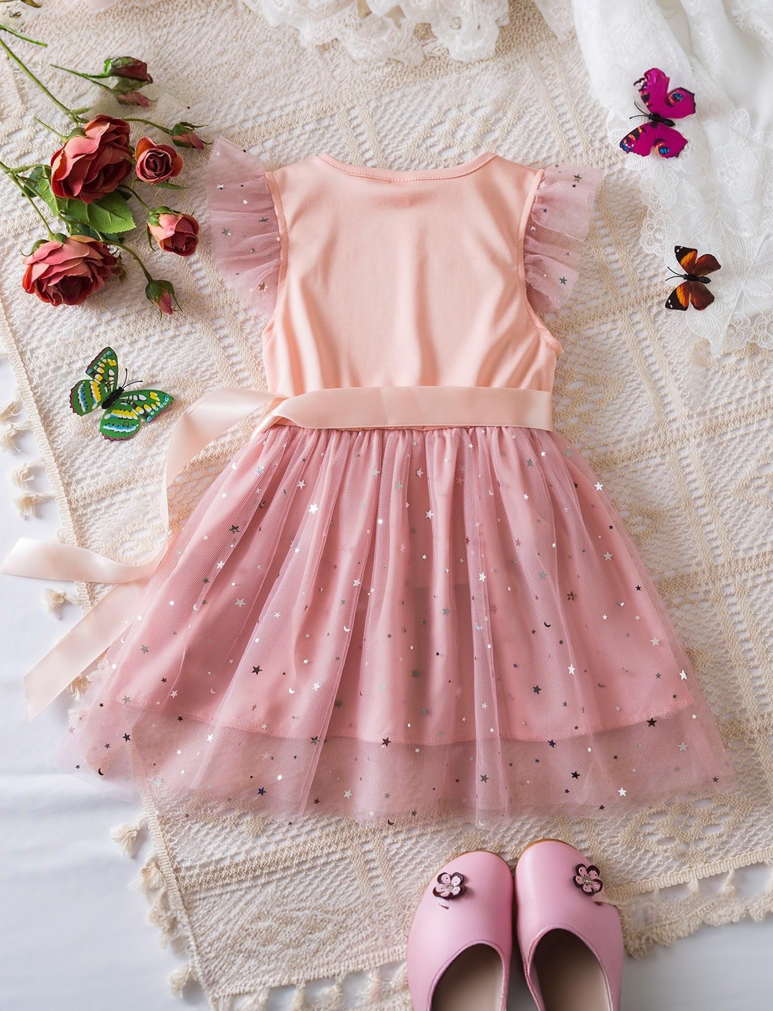 Happy Cherry Robe de Princess pour Petit Fille 1-6 Ans Robe avec Tulle Bébé Mariage Cérémonie Soirée Vêtements d'anniversaire Baptême