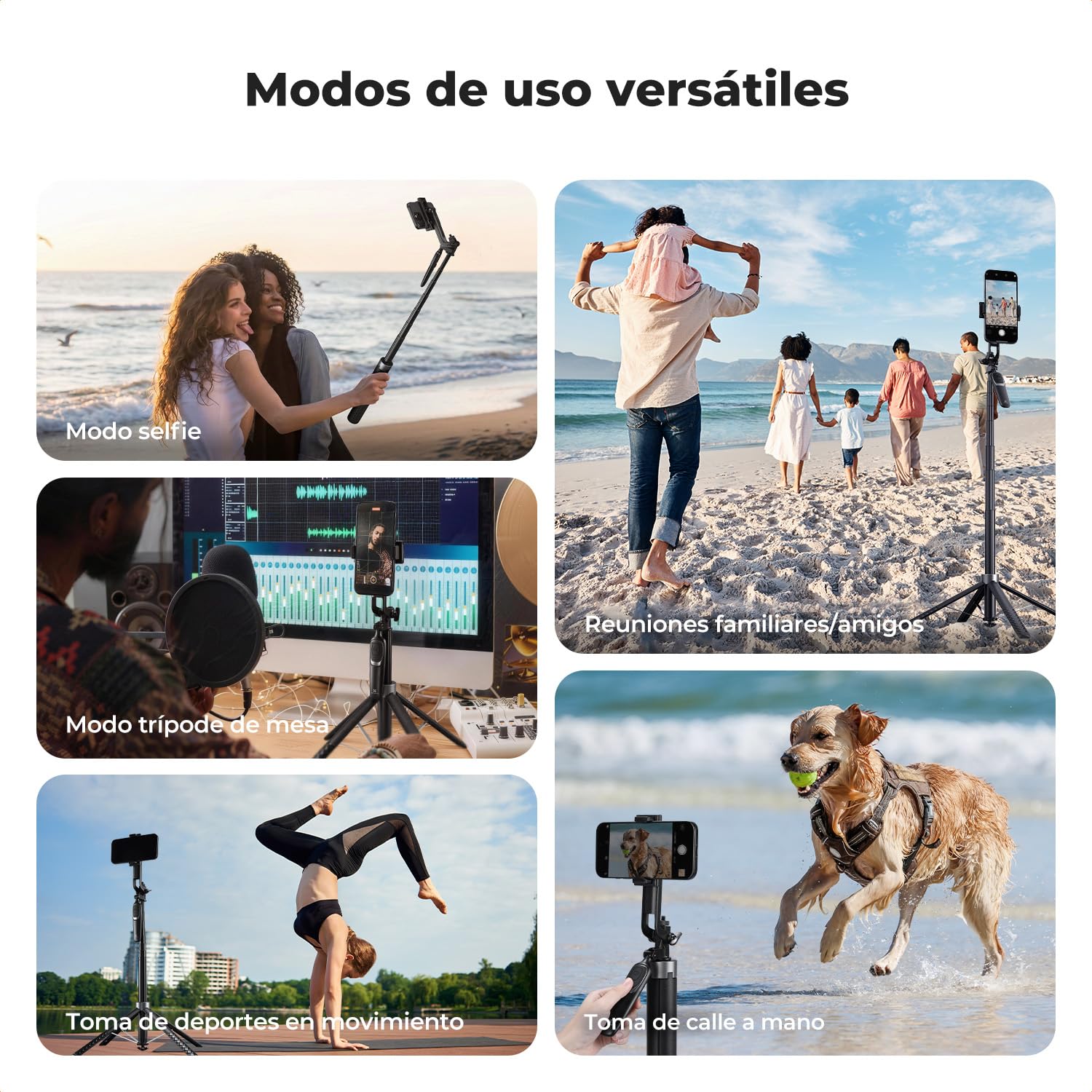 K&F CONCEPT 177cm Trípode para Teléfono, Adaptado para dji OSMO Pocket 4&3/Luna Ultra, 4 Pies y Mango Estabilizador, Control Bluetooth, Rotación 360°, Percha Selfie para iPhone Android, Viaje Vlog