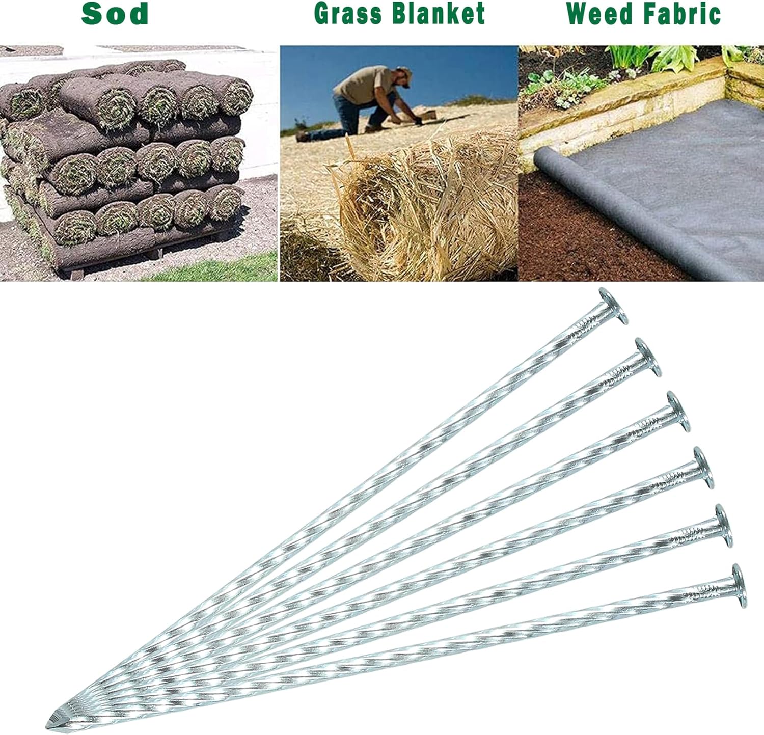 8 Inch Galvanized Spiral Landscape Spikes, Solid Metal Garden Stakes Edging Anchoring for Paver Edging, Weed Barrier, Artificial Turf, Garden Plants, Silver Bright Spikes (100)