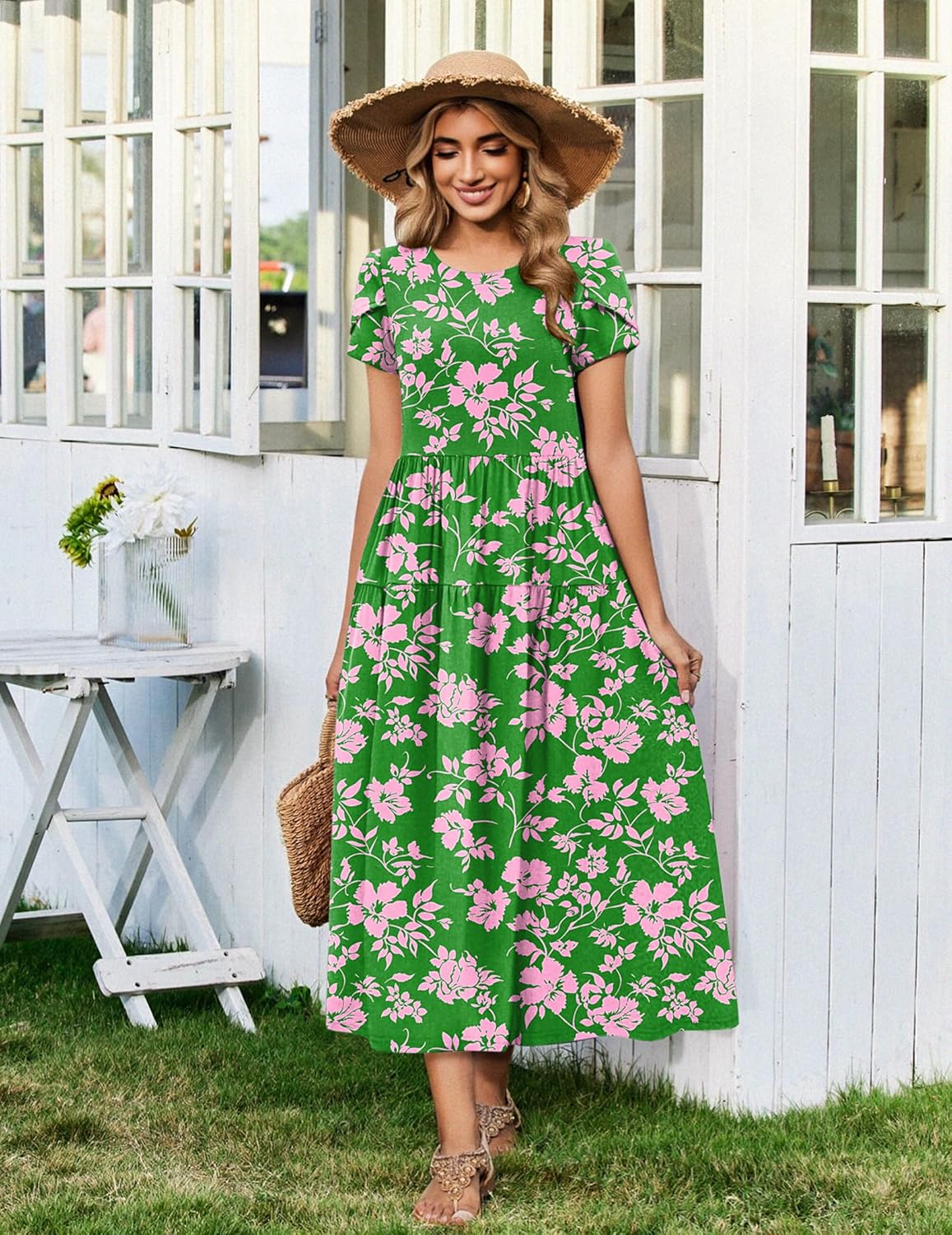 Zeagoo Summer Dresses for Women 2026 Maxi Bohemian Floral Short Sleeve Long Dress Casual Flowy Tired Beach Sundress - Image 5