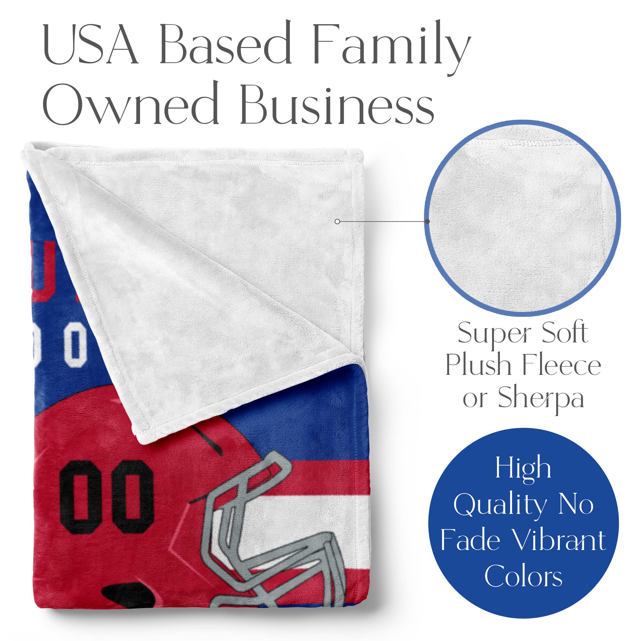 Personalized Football Throw Blanket for Kids and Adults | Warm and Soft Plush | American Football Custom Fan Gift with Helmet Number, Name, City, and Team Colors (50x60 Fleece - Buffalo)