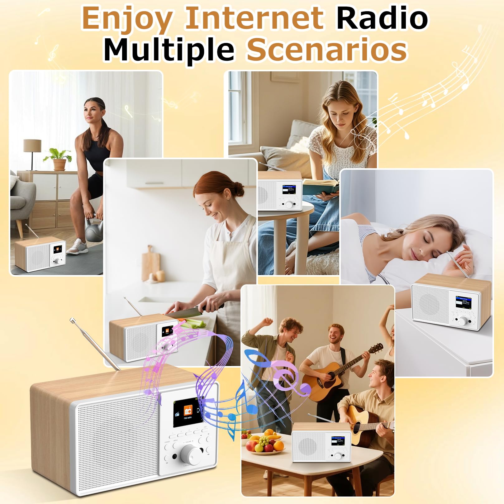 Radio Internet WLAN con DAB+ & FM, radio Bluetooth 5.3, lettore podcast, USB e AUX, oltre 30.000 stazioni radio, EQ e display a colori, telecomando - Smart Radio per soggiorno e giardino (Oak Wood