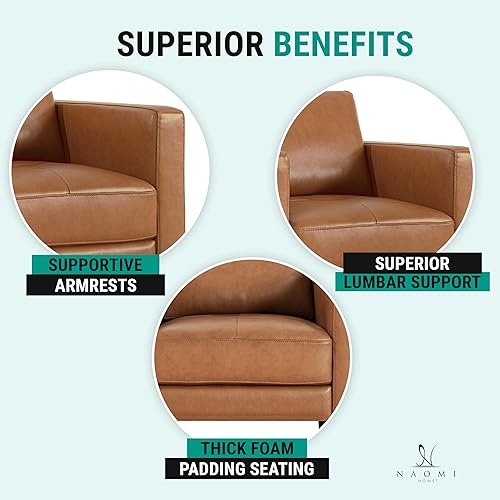 Miniatura 4 de Naomi Home Marisa - Juego de sofá de 3 piezas de cuero auténtico, disfruta de una exquisita opulencia de cuero, juego de sofá de 3 piezas de lujo