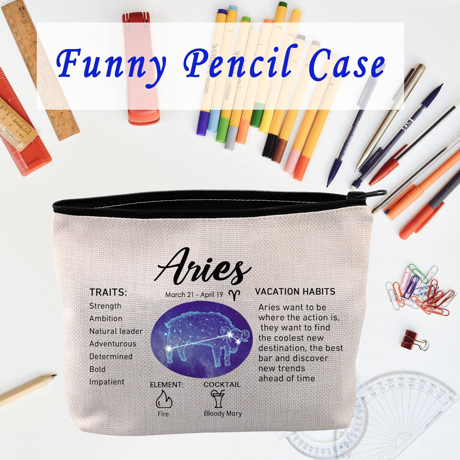 LEVLO 12 Constellation Travel Toiletry Bags 12 Zodiac Cosmetic Makeup Bag Christmas Mother's Day Birthday Gifts(Aries) - Image 7