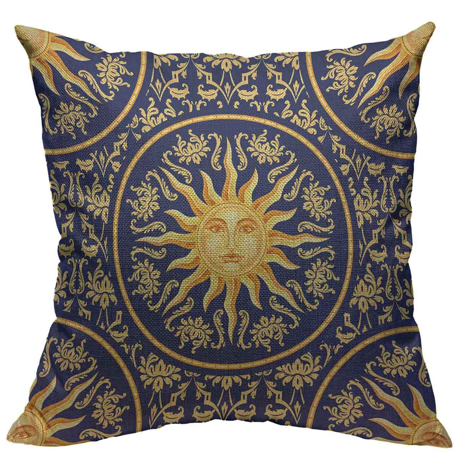 EKOBLA Sun And Moon Throw Pillow Cover – 18x18 Inch, Black Astrology Design, Cotton Linen Blend