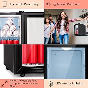 Klarstein Portable Room Refrigerator Small Office Refrigerator Mini Bar with LED Removable Shelves for Camping and Skin Care 11-18C 23L