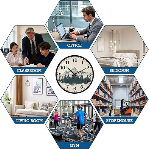 Miniatura 7 de JUNZAN Luminous Voice-Activated Round Wall Clock 12 Inch Vintage Design Mountain Simple Battery Operated Silent Non-Ticking Wallclock for Office