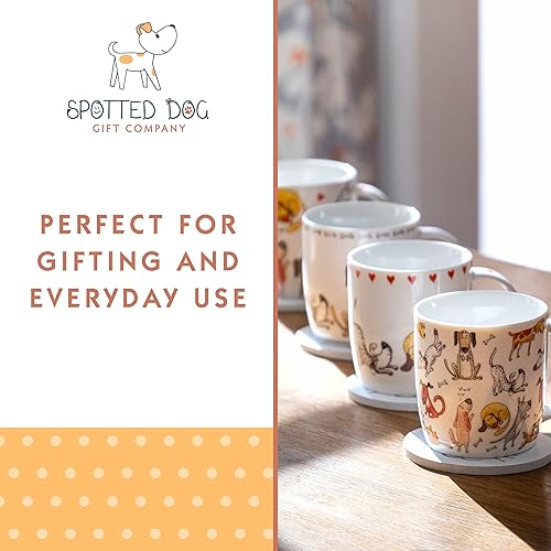 Miniatura 4 de SPOTTED DOG GIFT COMPANY Juego de 2 tazas de café para amantes de los perros, tazas de té de cerámica con temática animal para bebidas calientes,