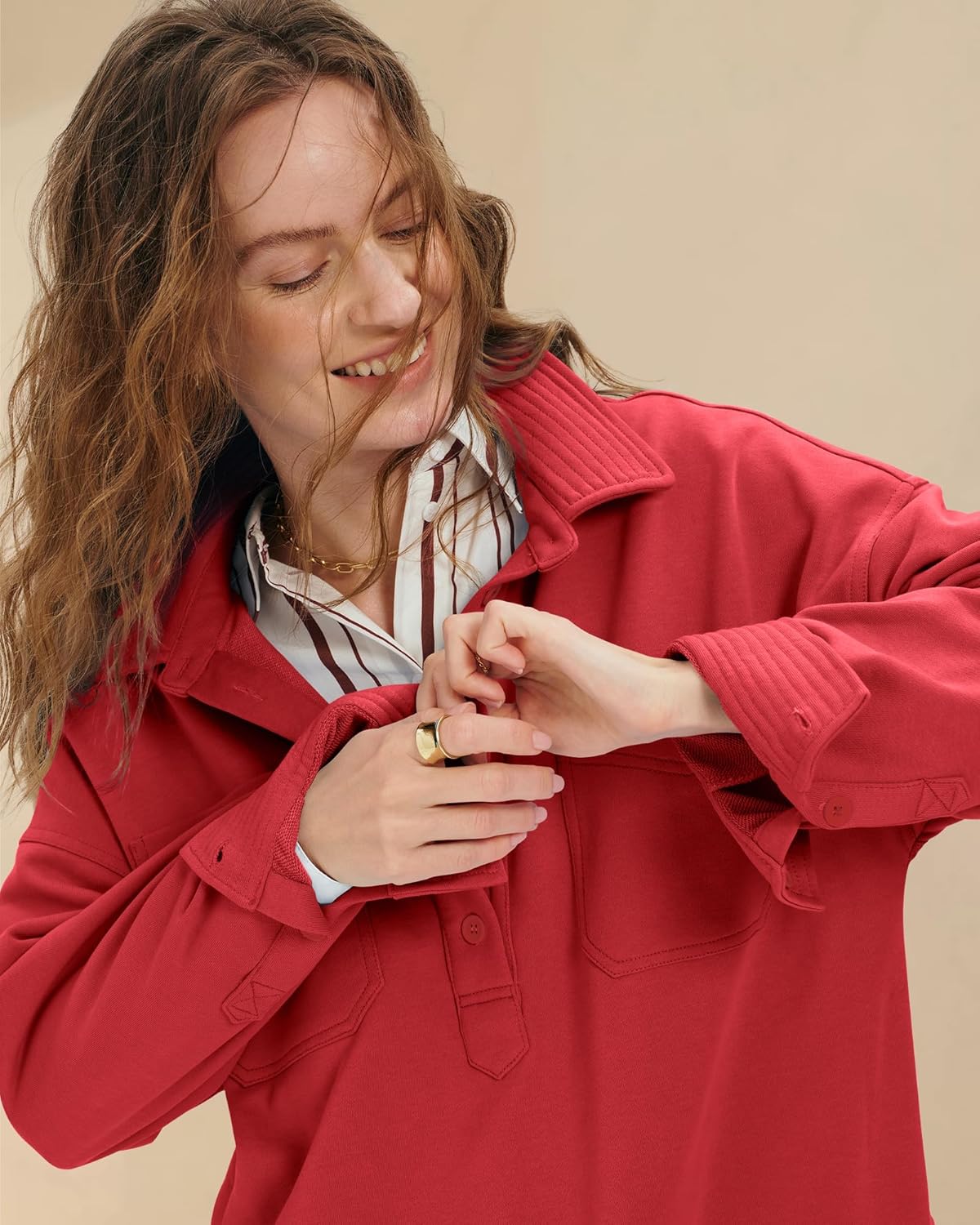 Gacaky Sweatshirt for Women Oversized Casual Long Sleeve Polo V Neck Split Pullover Tops Fashion Outfits Clothes - Image 7