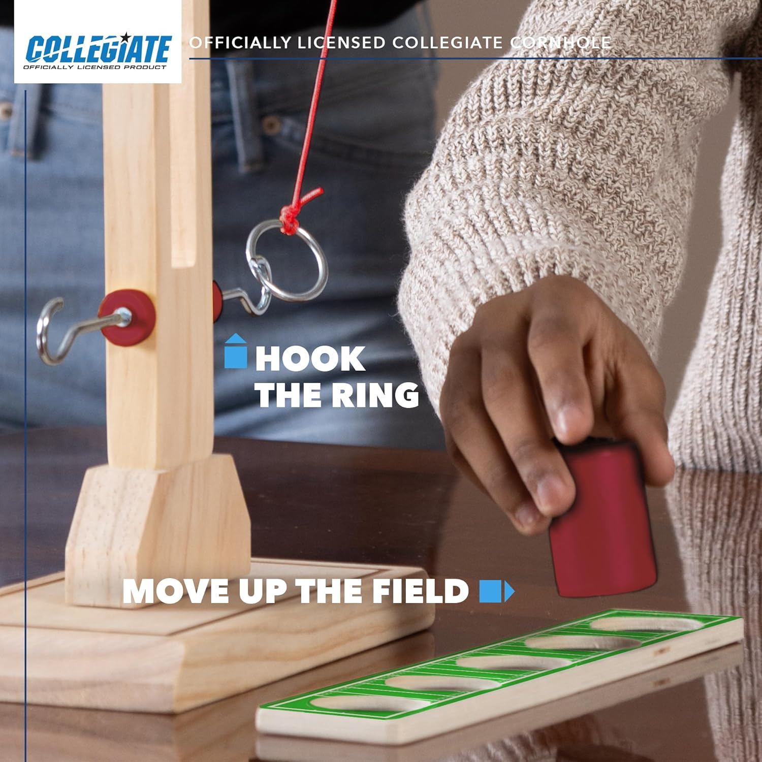 Wild Sports NCAA Arkansas Razorbacks Wooden Ring Swing Battle - Head-to-Head Ring Toss Hook & Ring Game for College Football Fanatics