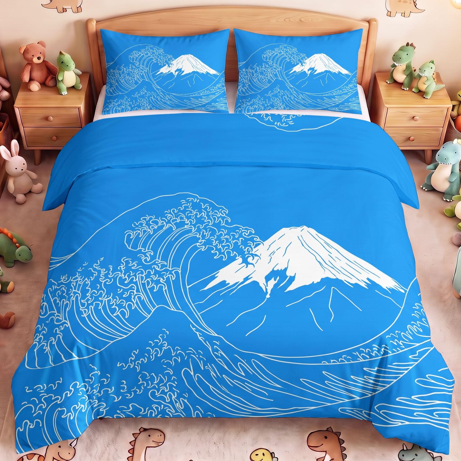 Mount Fuji Waves - Juego de funda nórdica para cama individual, 135 x 200