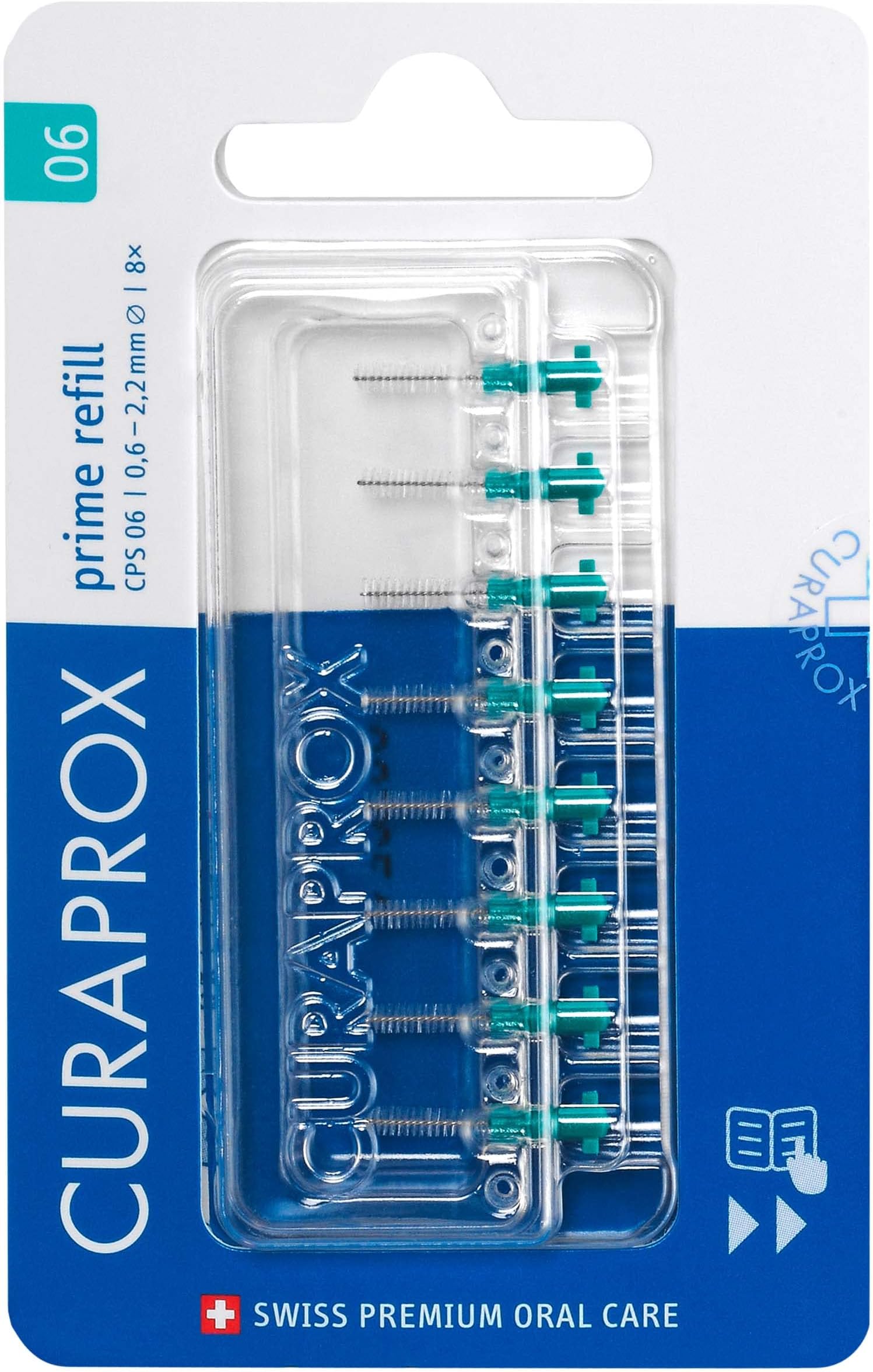 Interdental Brush Refills CPS 06 Prime – ISO Size 0, Green | Ultra-Fine Filaments for Gentle Cleaning of Small Gaps | 8-Pieces | Made in Switzerland