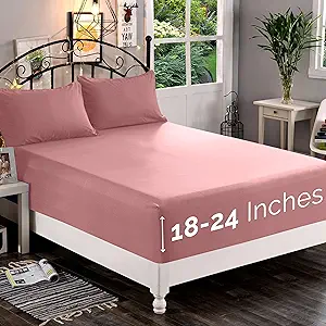 Elegant Comfort 1500 Premium Quality Fitted Sheet Ultra Soft 18-24 Inch Extra Deep Pocket - Single Fitted Sheet for High Mattress - Wrinkle Free with Smart Storage Pockets, Queen, Dusty Rose