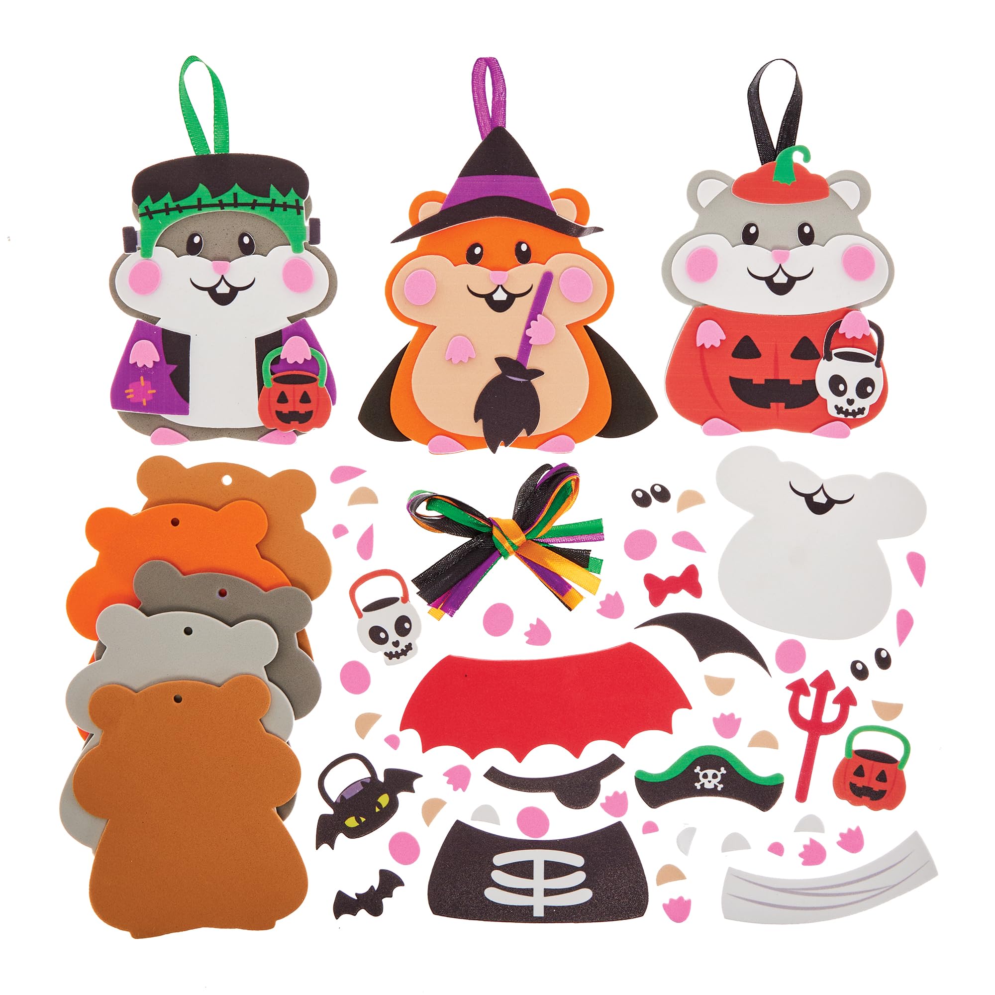 Baker Ross FN288 Halloween Hamster Mix and Match Decoration Kits - Pack of 8, Halloween Arts and Crafts for Kids, Halloween Decorations