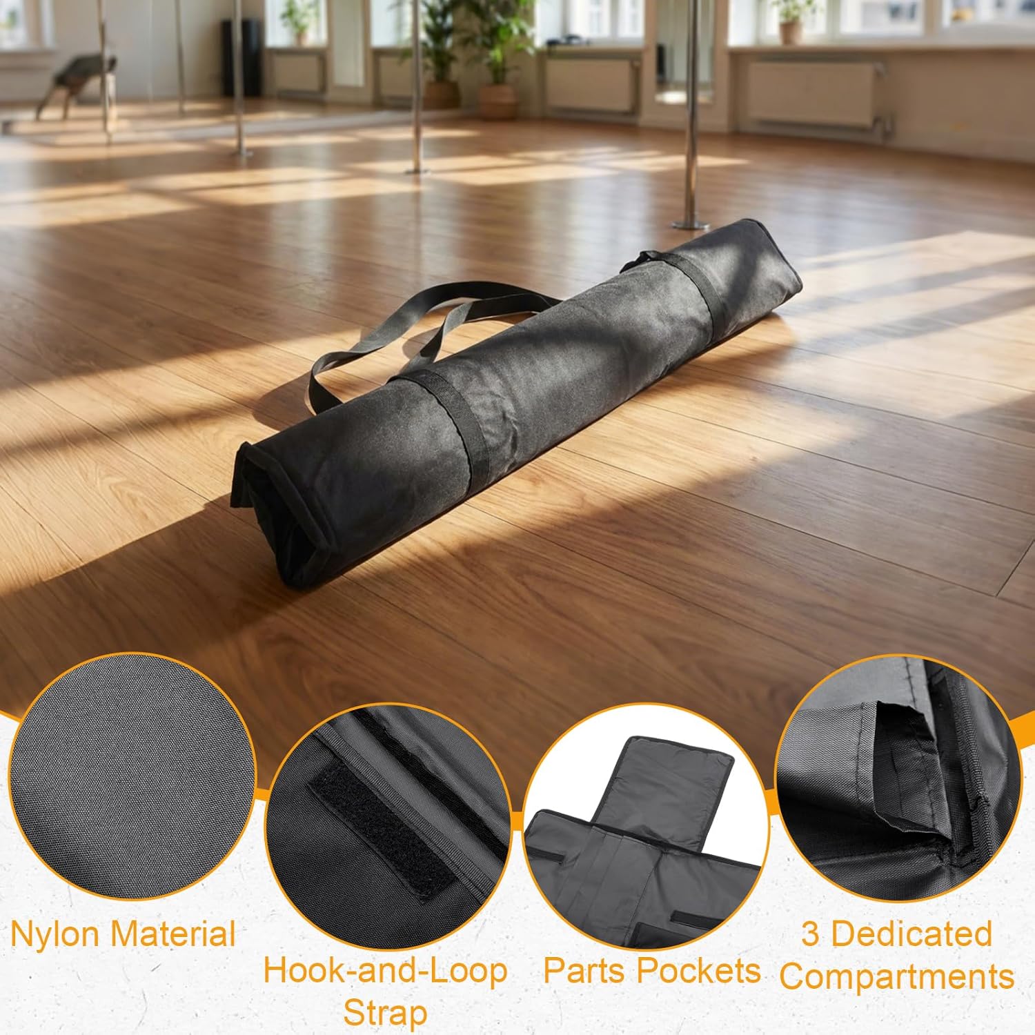 Dansydaisy Pole Dance Carry Bag for Flying & Home Poles, Padded Storage for 2-3 Pole Sections, Waterproof Nylon Transport Bag with Compartments & Shoulder Strap, 46.46 x 23.62 Inches