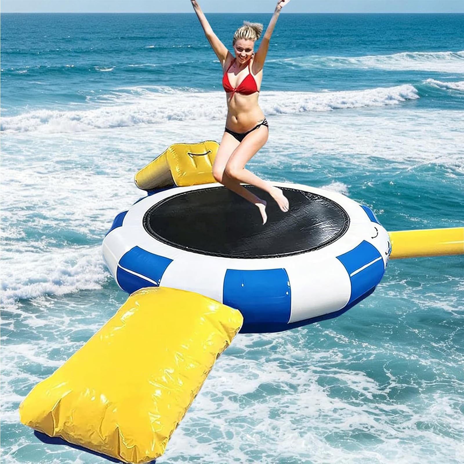 NSACMD ,10FT,Inflatable Water Trampoline for Lakes – 10-Foot Heavy-Duty Floating Water Trampoline (Includes Air Pump And Ladder); Water Recreation Jumping Platform for Families And Adults