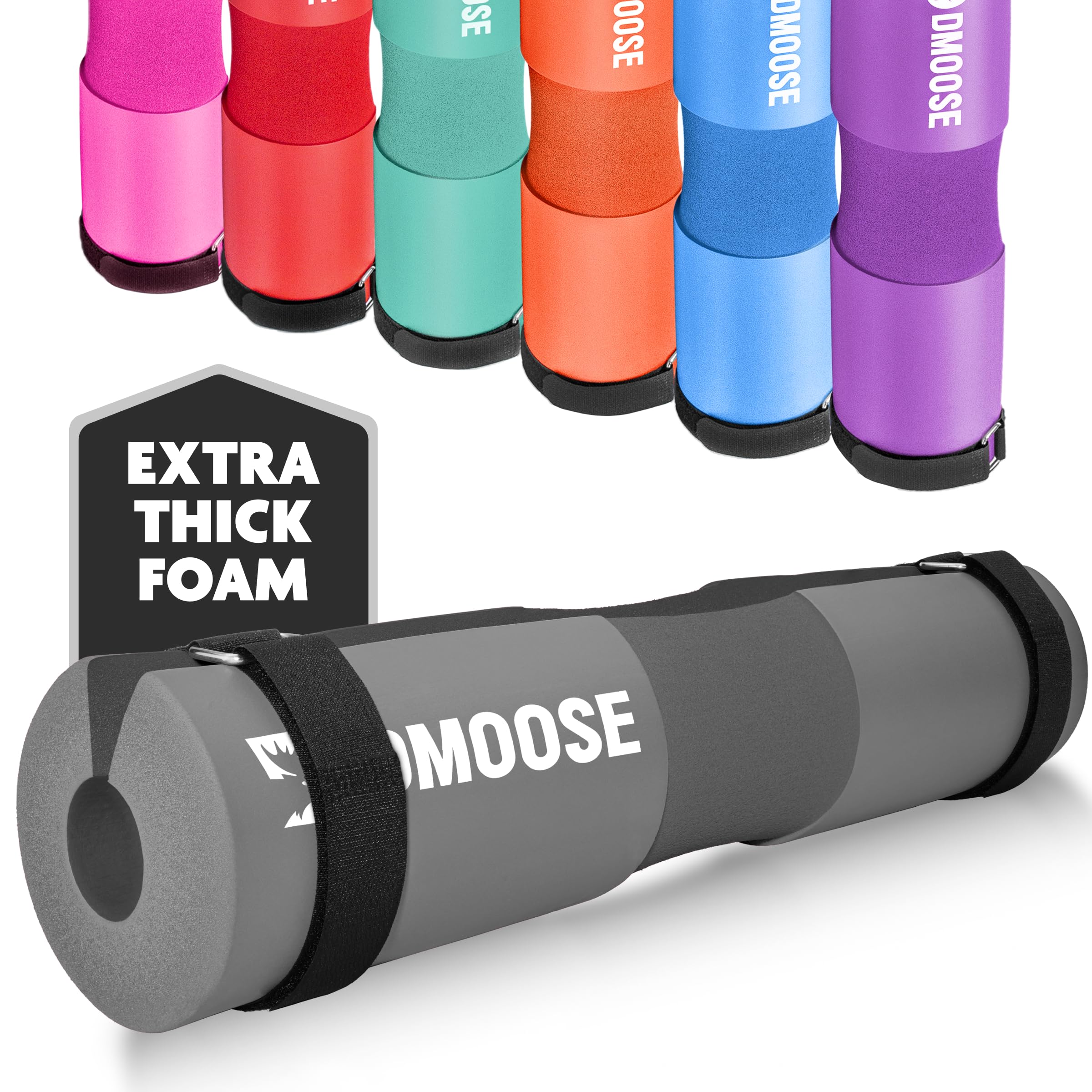 DMoose Fitness Barbell Pad for Hip Thrust, Squat & Lunges - Non-Slip Thick Foam Cushion for Neck and Back Support with Two Straps - Hip Thrust Pad for Leg Day - Fits All Olympic Bars and Smith Machine