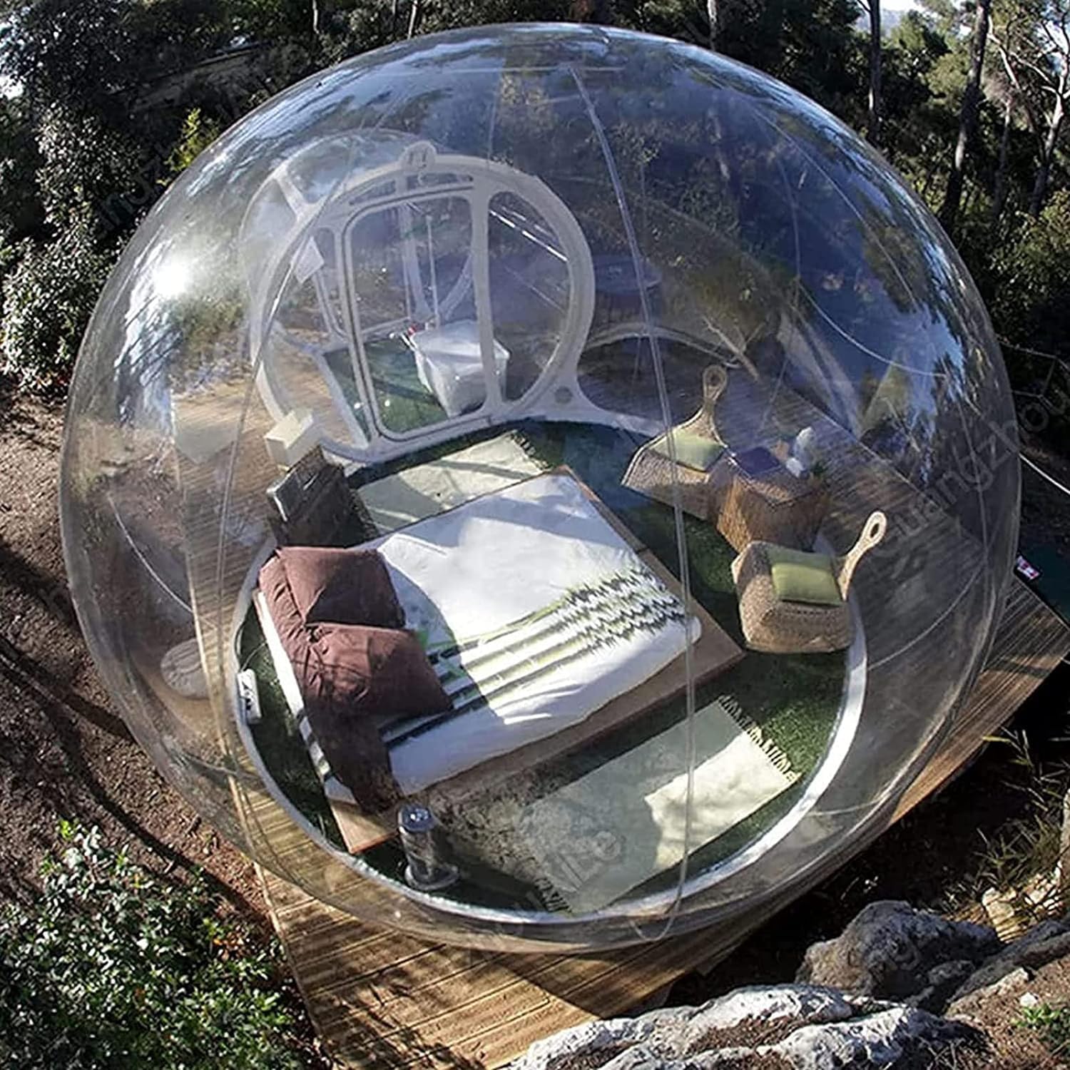 Aufblasbares Haus Bubble House, 3M Outdoor Transparentes Zelt Transparentes Kuppelzelt mit Einzeltunnel Gewächshauszelt für Geburtstagsfeier Terrasse Hinterhof Festivals Sternenbeobachtung Sport & Freizeit