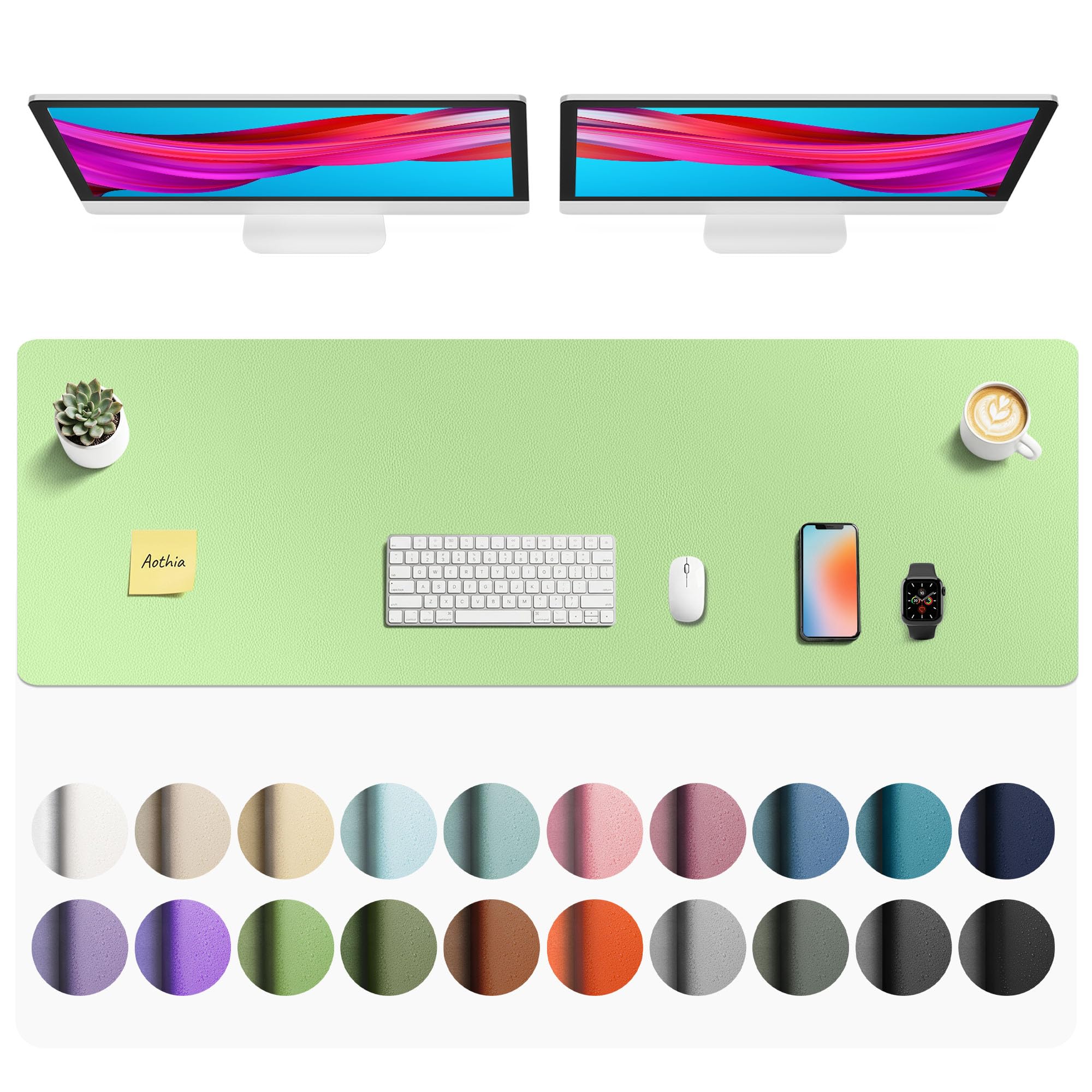 Aothia Faux Leather Desk Mat 55" x 17" Foam Green | Protects Your Desk with Modern Professional Style - main product image