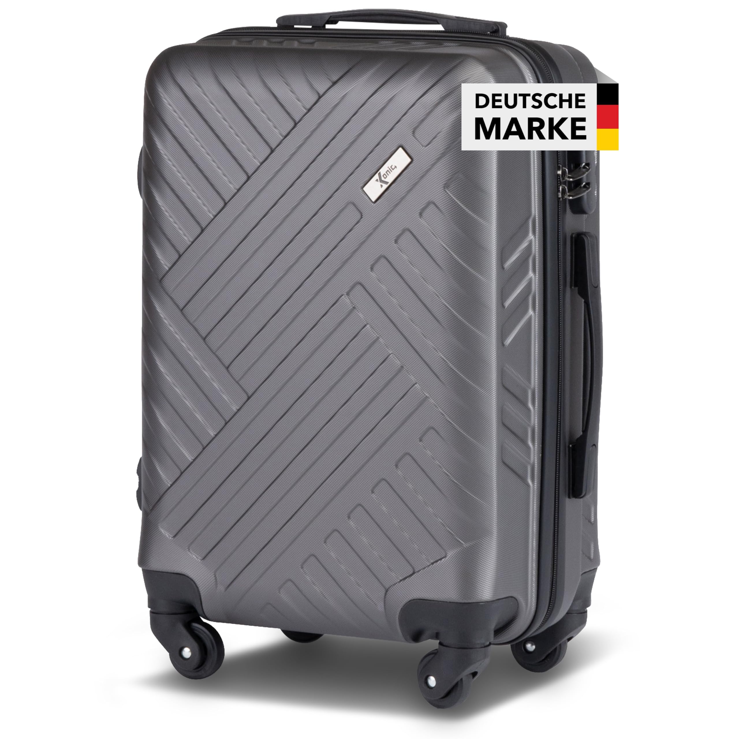 Xonic Design Reisekoffer - ABS Hartschalen Koffer mit 360° Leichtlauf-Rollen - hochwertiger Trolley mit Zahlenschloss in M-L-XL oder Set (Dark Grey, M)