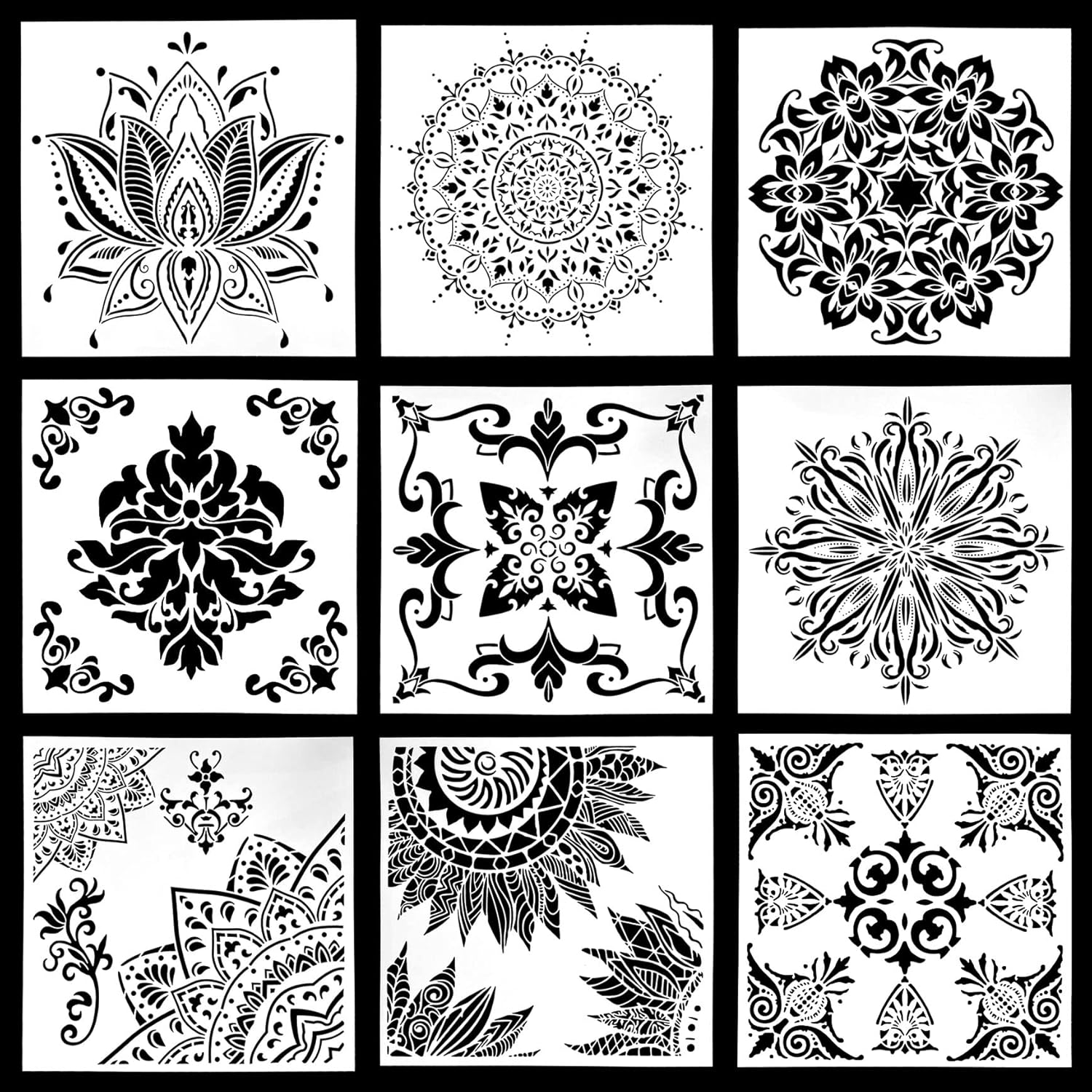 Ginfonr 9 Pieces Mandala Painting Drawing Stencils Set