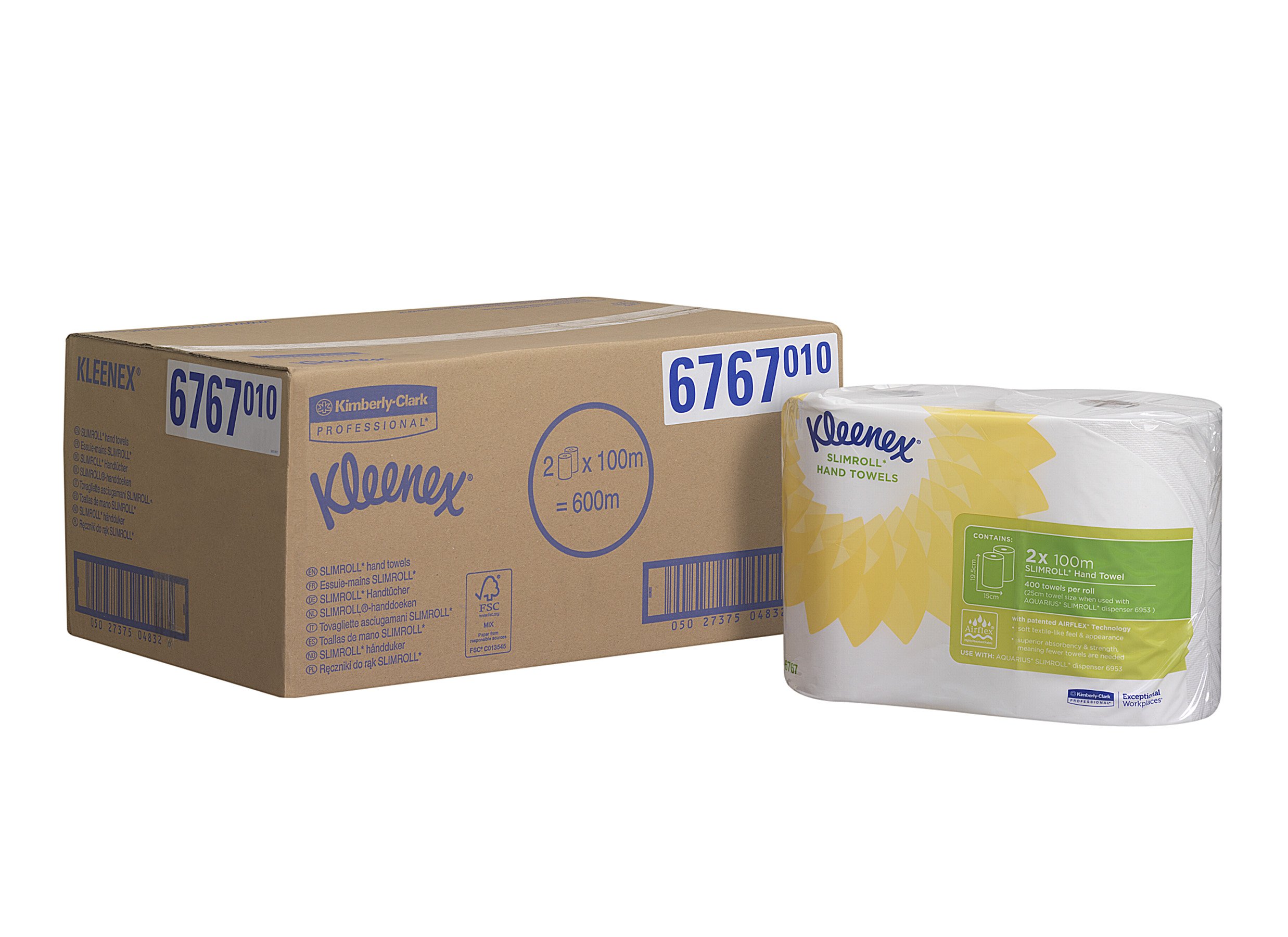Ręczniki do rąk w rolce Kleenex Slimroll 6767 — 6 x 100 m białych, 1-warstwowych rolek