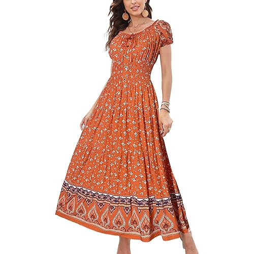 OSTOO Women's 2026 Summer Short Sleeves Boho Floral Print Tiered Casual Flowy Long Maxi Dress