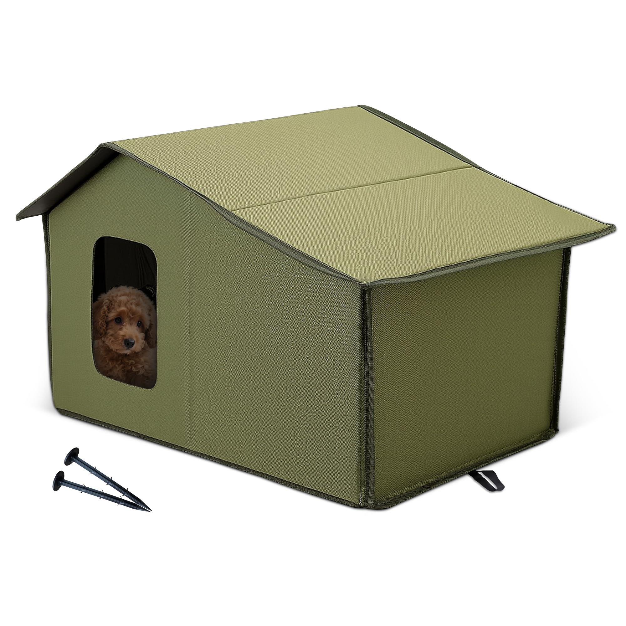 ALLSOPETS Outdoor Cat House Waterproof, Large Warm Pet Shelter for Outdoor & Indoor Use, Foldable Stray Cat House with Removable Soft Mat for Winter (Forest Green)