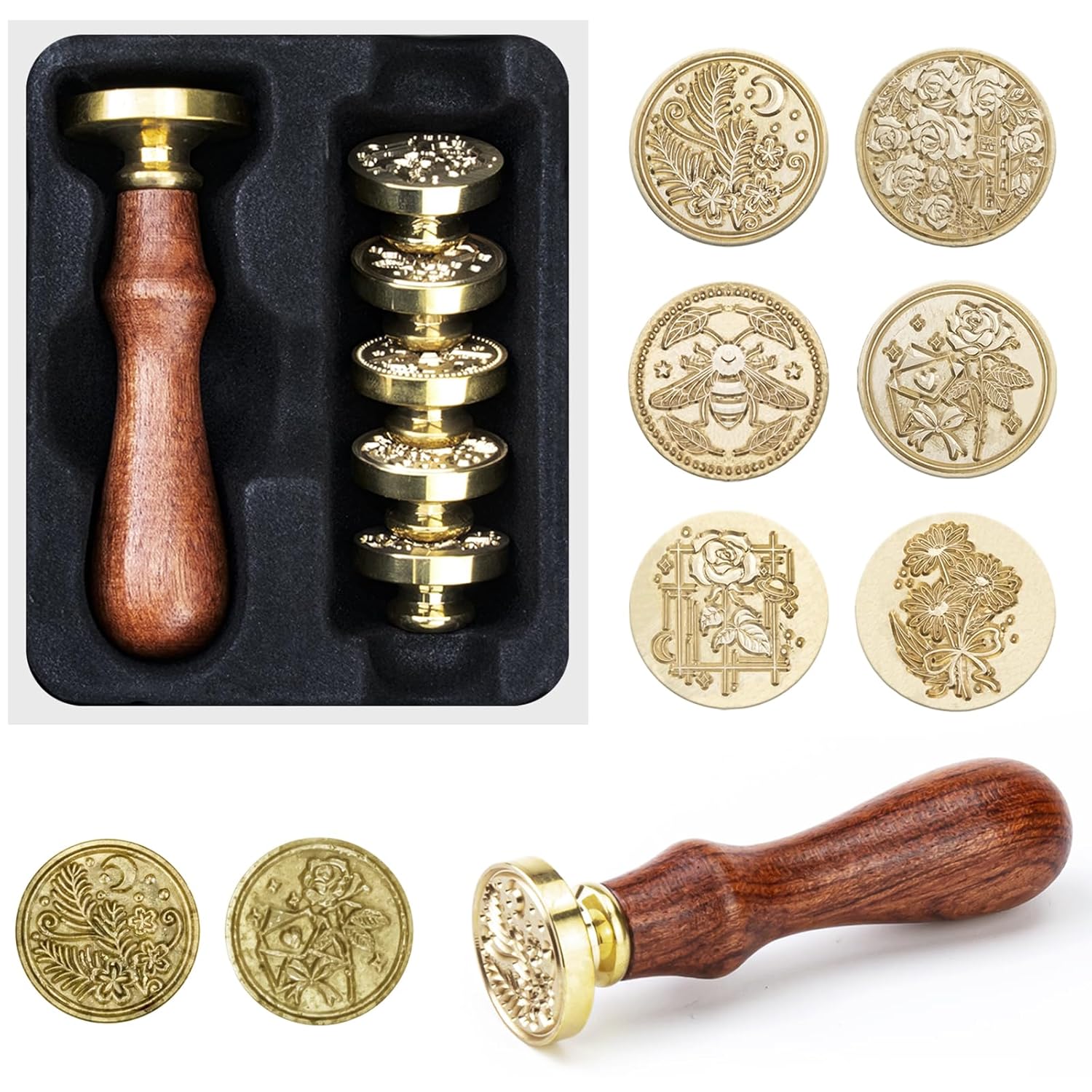 AJulyBee Wax Seal Stamp Set, 6 Pcs Copper Wax Stamps Heads