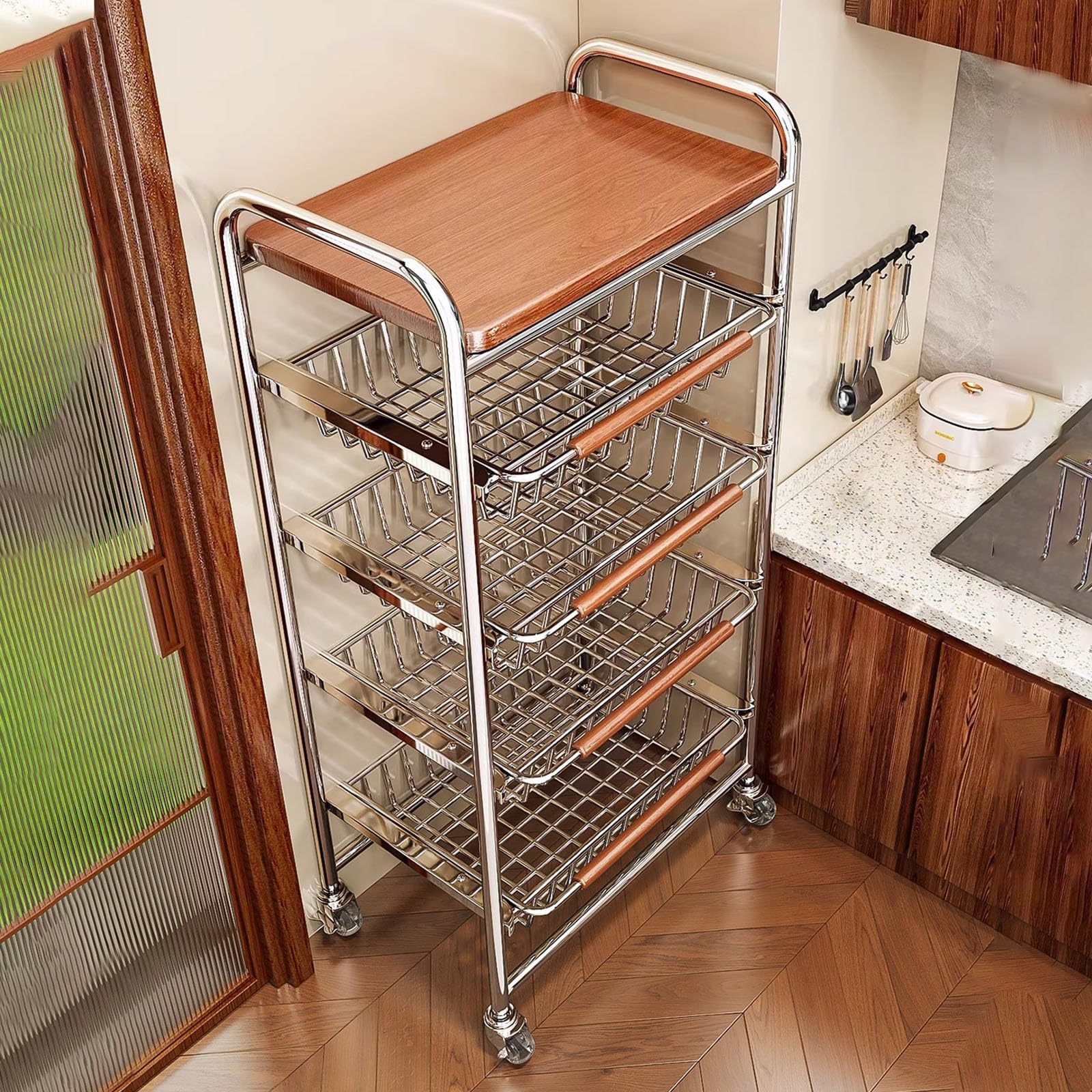 Cesta De Frutas Metal 5 Pisos Cestas De Frutas Y Verduras Con Ruedas, Para Almacenar Verduras Y Aperitivos, Estante De Almacenamiento De Frutas En La Cocina
