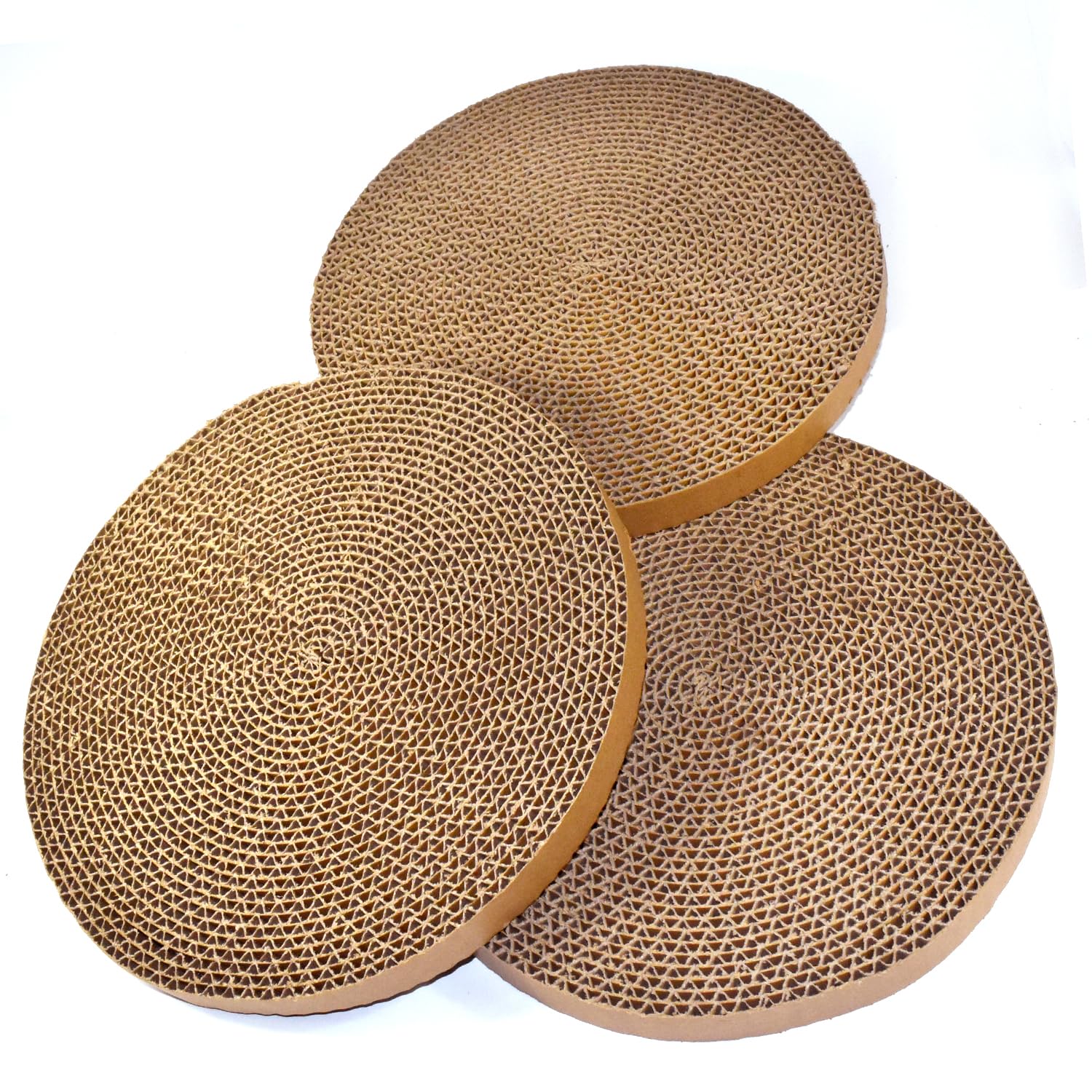 HQRP 3-Pack Round Cat Scratcher Refill, 10'' Round Scratch Pads for Cats, Refill for Cat Scratcher with Ball, Circular Cardboard Insert, Medium