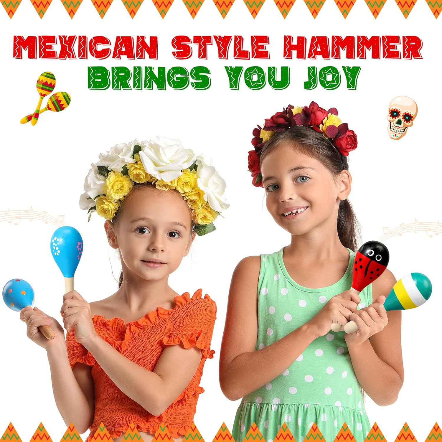 50 Pcs Mini Wooden Maracas for Kids Fiesta 17 Designs Noisemaker Mexican Cinco De Mayo Luau Party Carnivals Party Favors Musical Instruments Bulk Maracas Toys for Toddler Mexico Independence Day