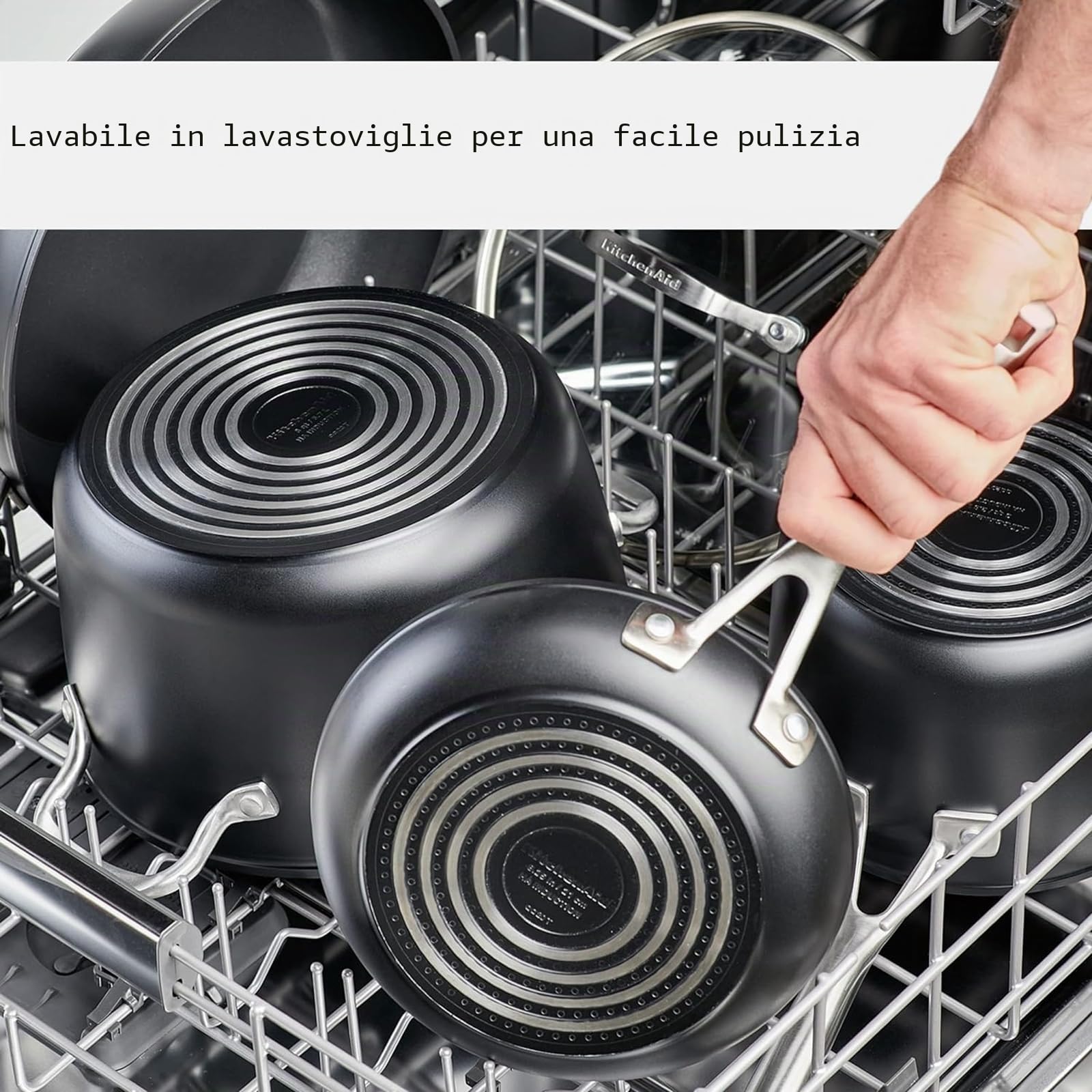 KitchenAid Set di padelle antiaderenti anodizzate a induzione con coperchio, 3 pezzi, 20,3 e 25,4 cm, resistenti, riscaldamento uniforme, lavabili in lavastoviglie e utilizzabili in forno, facili da
