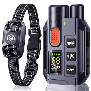 Dog Shock Collar with Remote – 3300ft Range, Waterproof & Rechargeable, Adjustable Beep, Shock, Vibration & Ultrasonic Modes, Dog Training Collar for Obedience & Behavior Control, Navy Blue - Amazon product rated Grade A